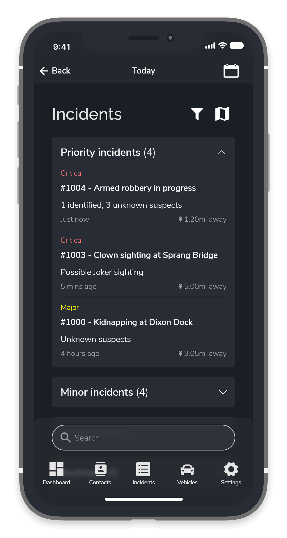 A screenshot of the incident list with incidents ranked by priority.
